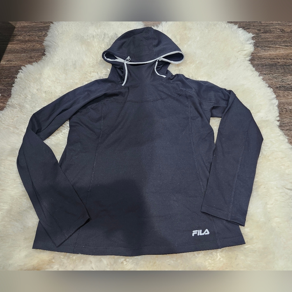 Fila Black Hooded Pullover with Contrast Trim Size Medium